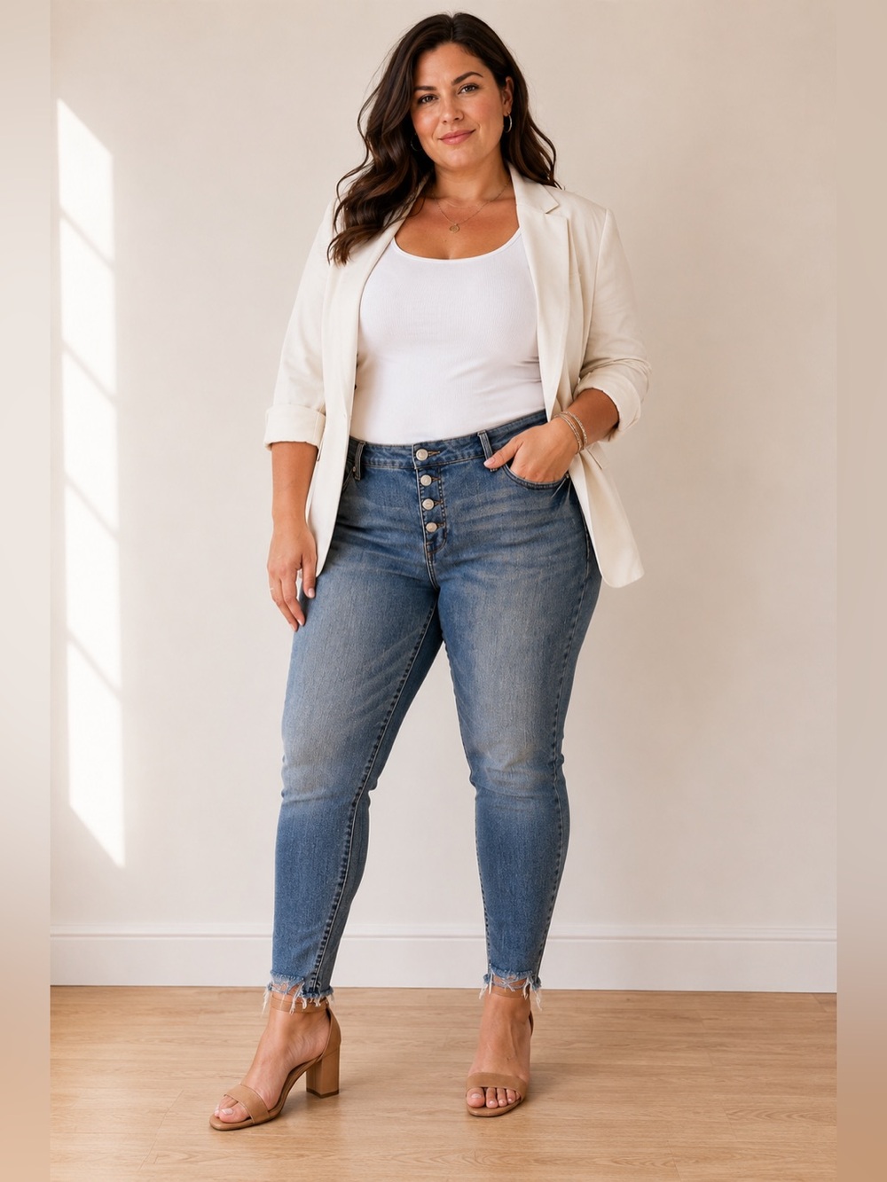 Seven7 Ultra High Rise Skinny Jeans Women’s 16W Button Fly Raw Hem Stretch